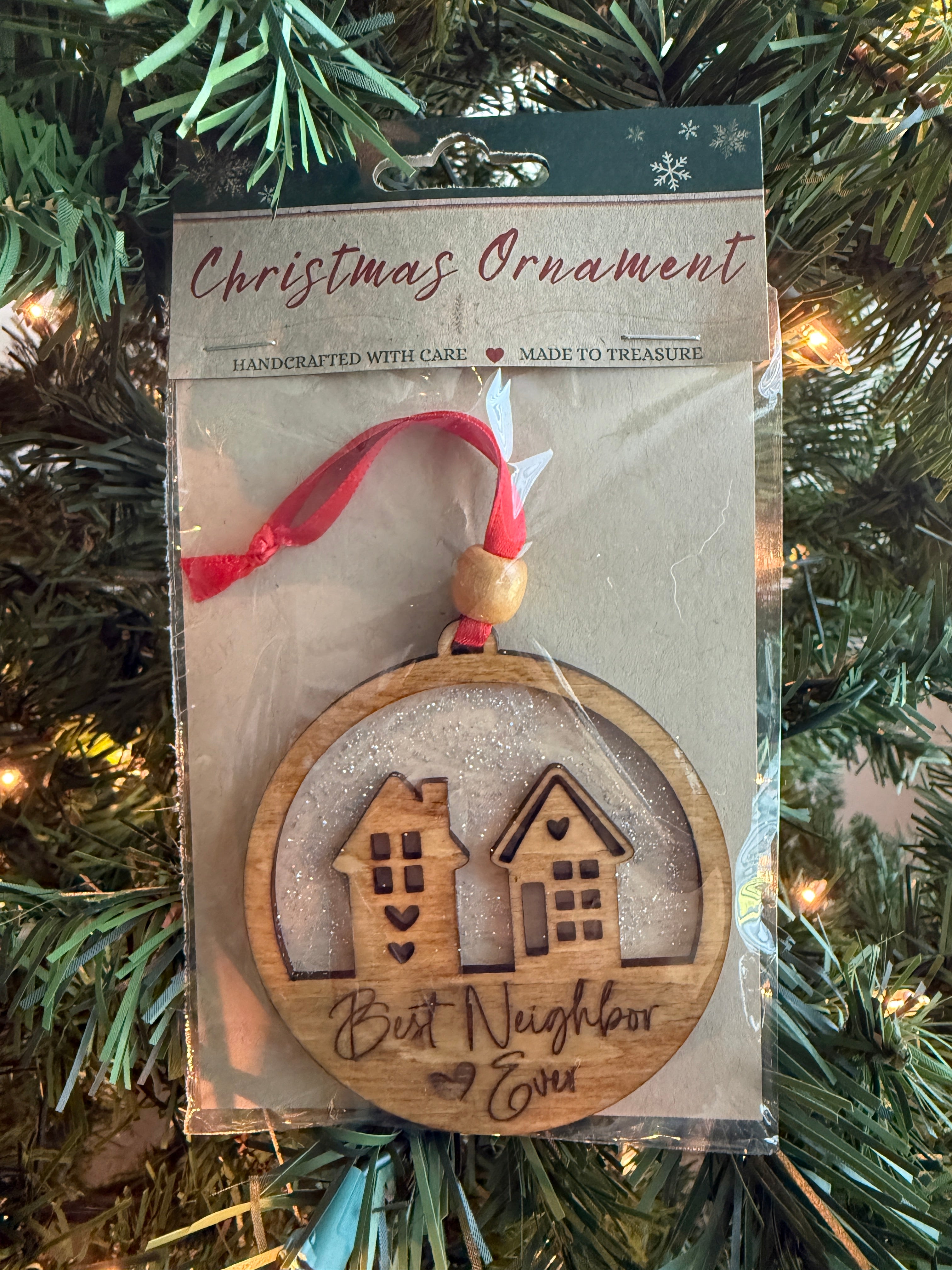 Ornament - Best Neighbor Wooden | Handcrafted Laser Engraved Neighbor Gift | Friendship Christmas Ornament