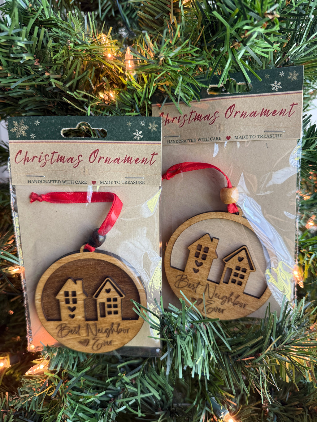 Ornament - Best Neighbor Wooden | Handcrafted Laser Engraved Neighbor Gift | Friendship Christmas Ornament