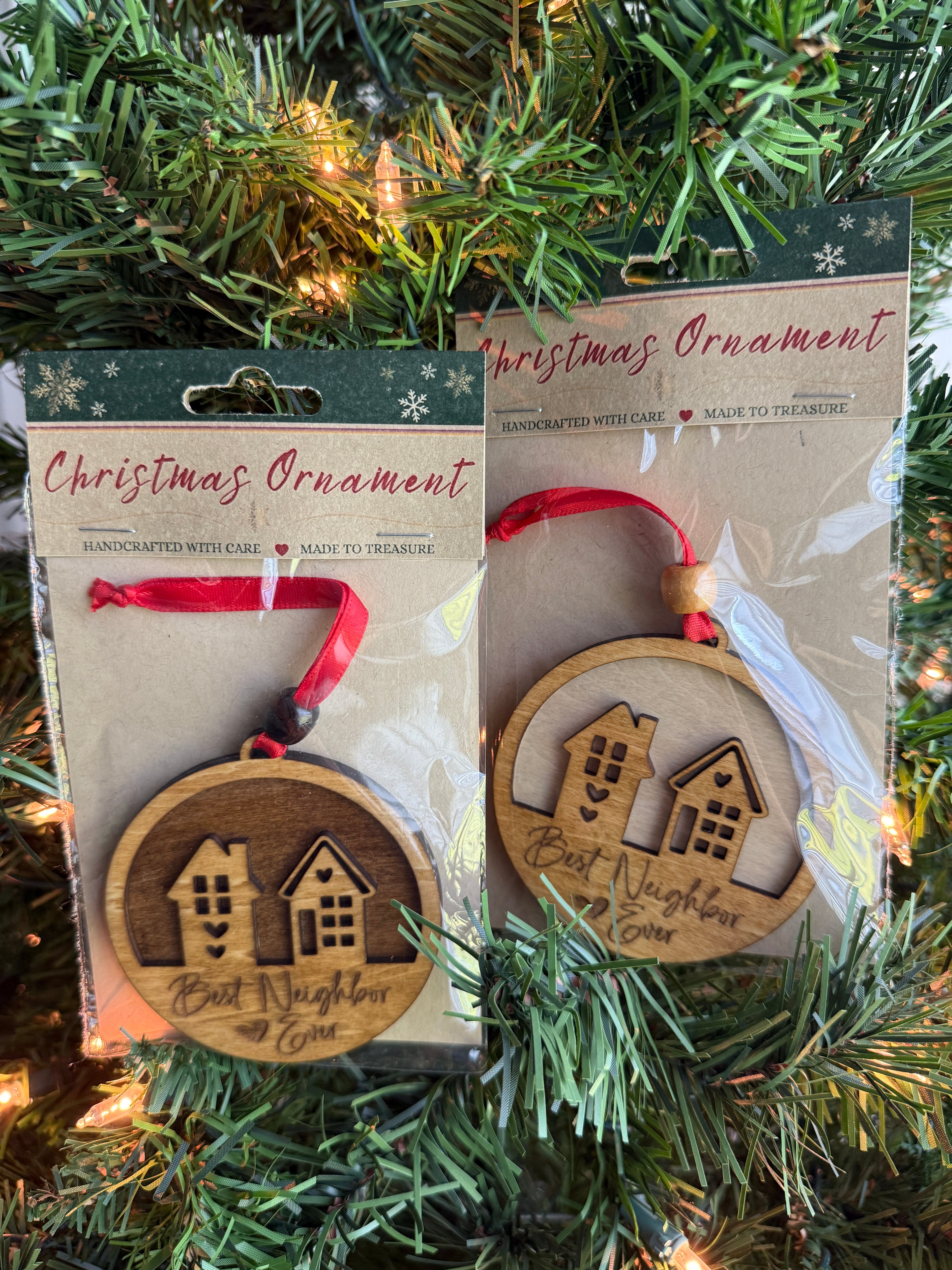 Ornament - Best Neighbor Wooden | Handcrafted Laser Engraved Neighbor Gift | Friendship Christmas Ornament