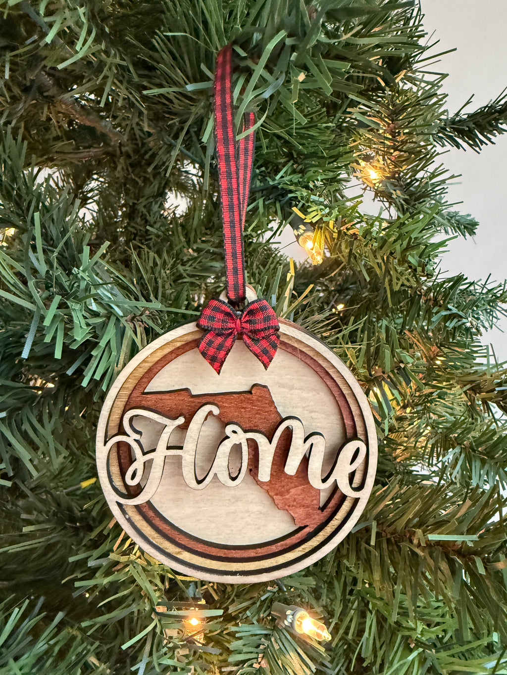 Personalized "Home" State Ornament — Handcrafted Layered Wood Christmas Keepsake