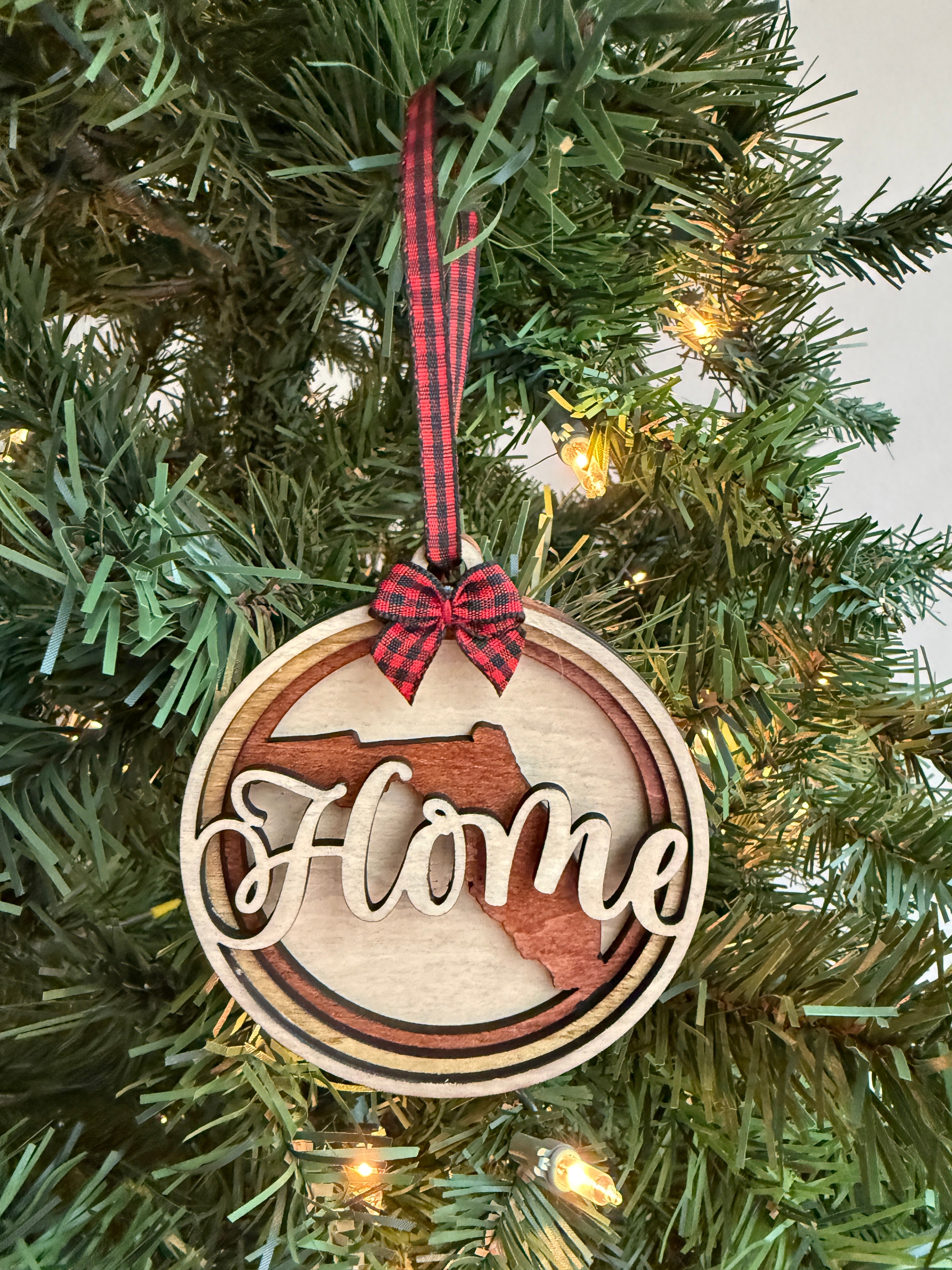 Personalized "Home" State Ornament — Handcrafted Layered Wood Christmas Keepsake