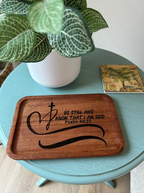 Engraved Wooden Jewelry Valet | Personalized Catchall Tray | Christian Gift | Wedding Gift | Anniversary Gift | 5" x 5"