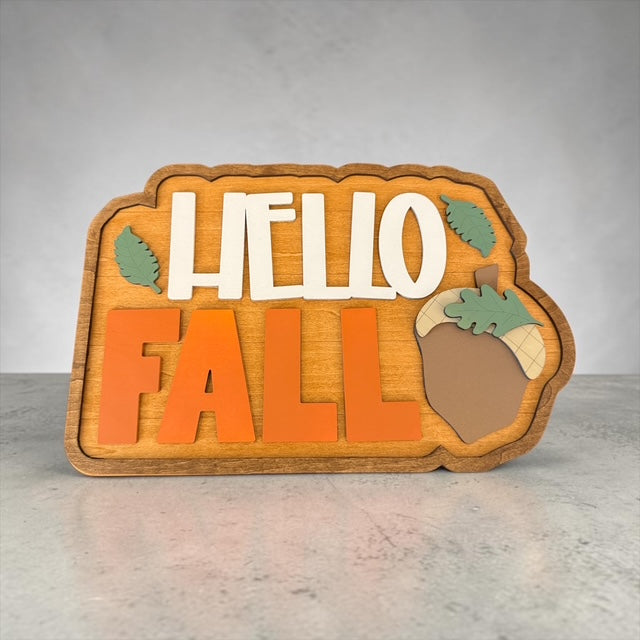 Hello Fall Layered Wooden Shelf Sign