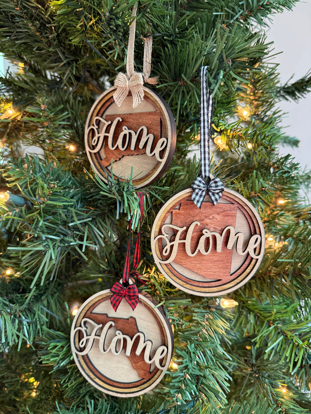 Personalized "Home" State Ornament — Handcrafted Layered Wood Christmas Keepsake