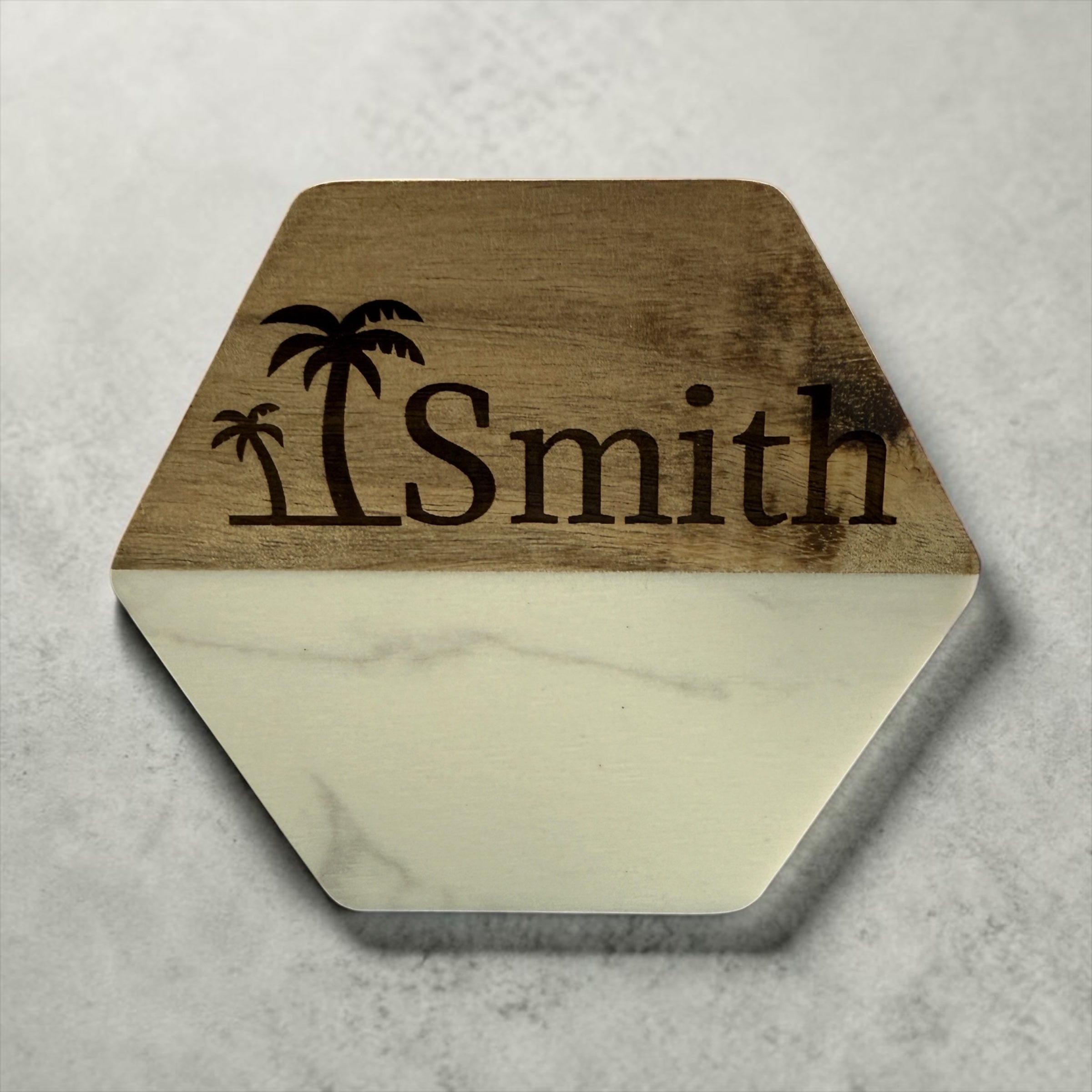 Set of 4 Personalized Marble/Wood Coasters - Custom Name/Image