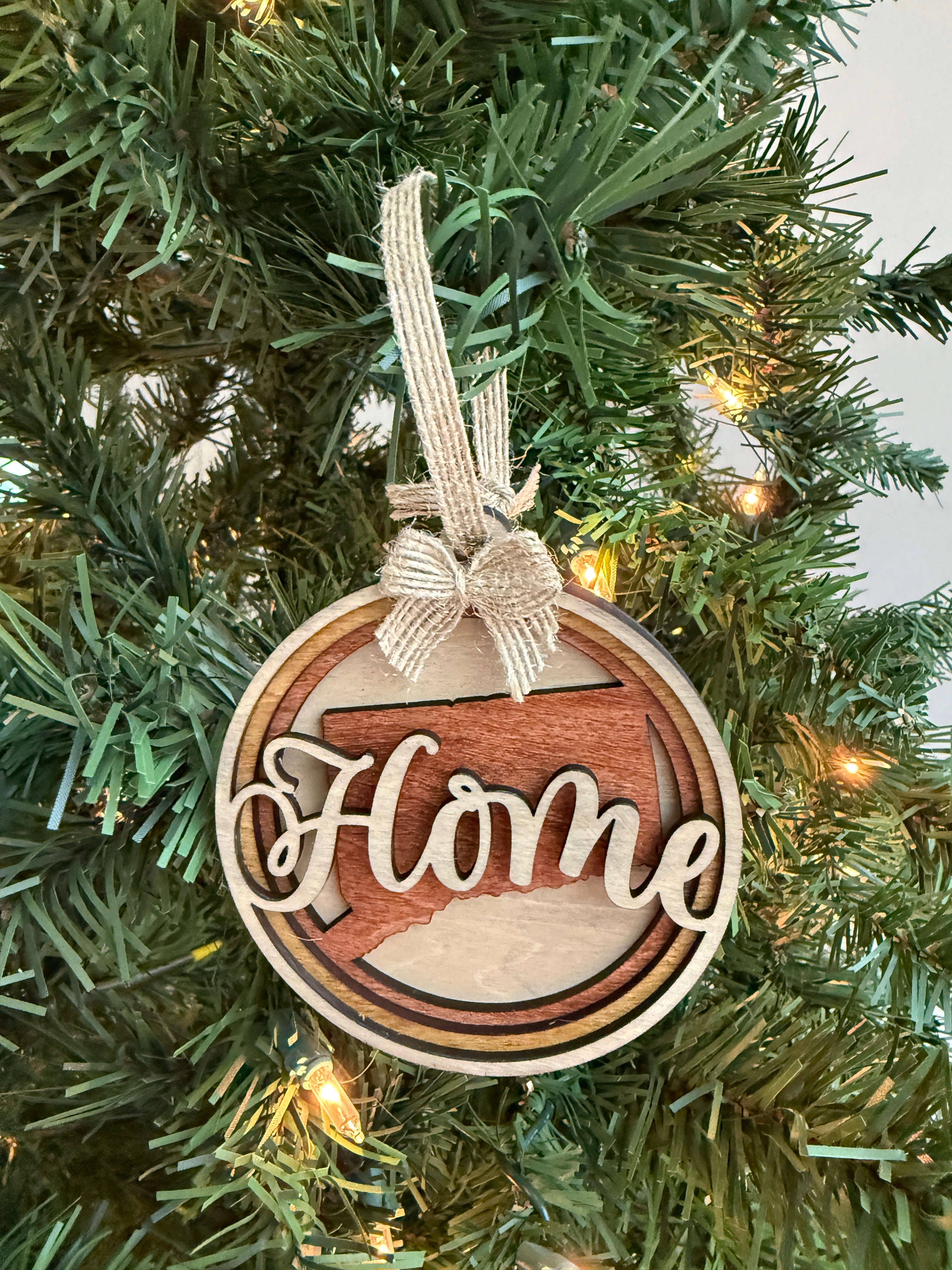 Personalized "Home" State Ornament — Handcrafted Layered Wood Christmas Keepsake