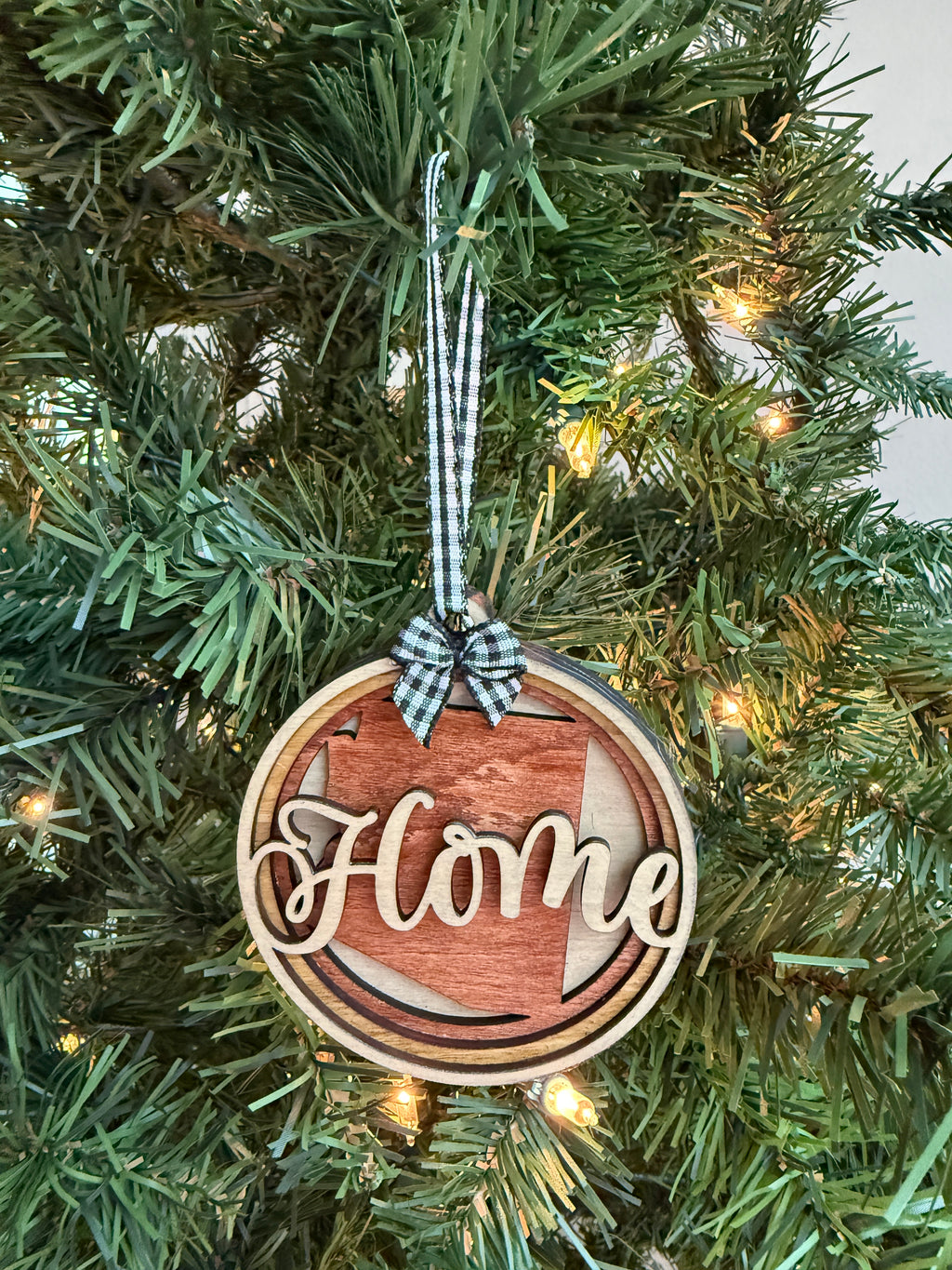 Personalized "Home" State Ornament — Handcrafted Layered Wood Christmas Keepsake