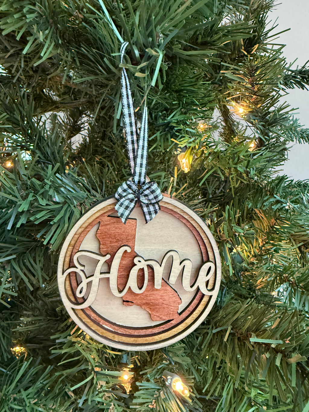 Personalized "Home" State Ornament — Handcrafted Layered Wood Christmas Keepsake