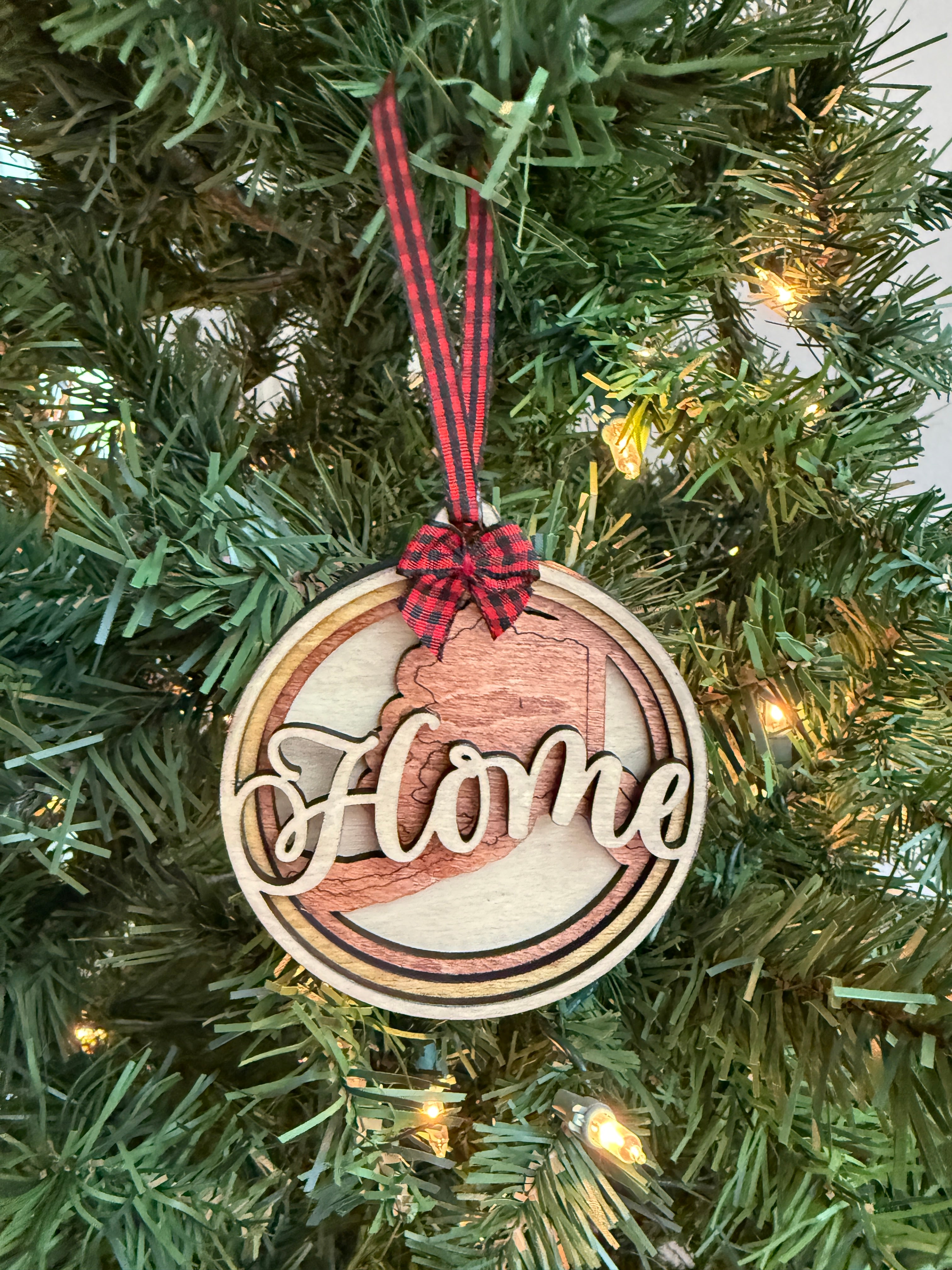 Personalized "Home" State Ornament — Handcrafted Layered Wood Christmas Keepsake